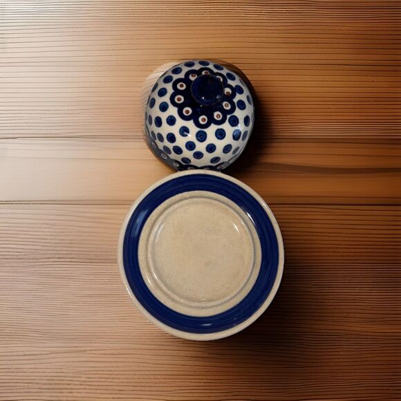 Boleblawiec Hand Made Polish Art Pottery Cheese Dish with Lid Blue White - Picture 4 of 10